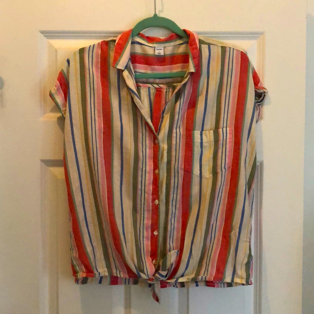 Old Navy Button front Tie Summer Striped Top